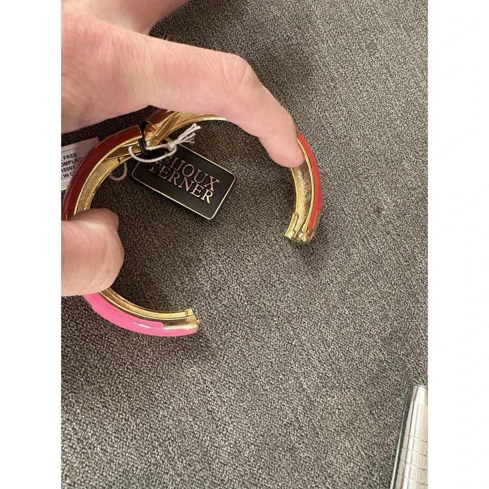 Bijoux‎ Terner Gold Pink Red Enamel Fire BR Tone Clamp Bracelet New With Tag $98